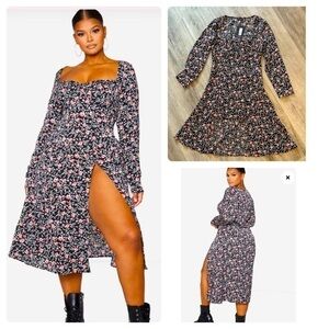 Nwt PRETTY LITTLE THING floral print midi dress. Leg slit. Cupped bustier